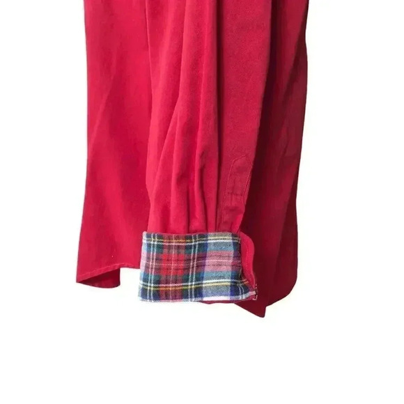 Mens Woolrich Large Red Long Sleeve Button Up Shirt Double Pockets 100% Cotton - Picture 5 of 12